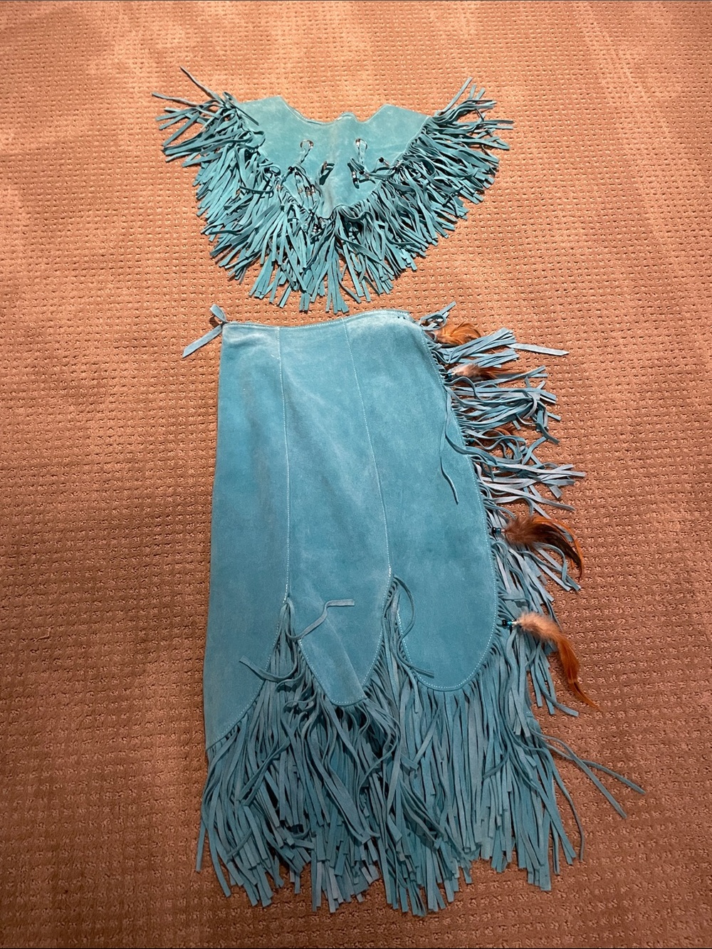 Vintage HB Native American Indian SuedeVest And Wrap Skirt Set Western Boho